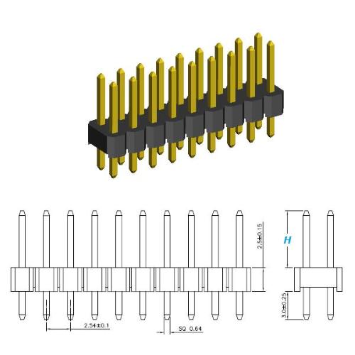 CONNETTORE STRIP  MASCHIO  9X2 POLI   Passo 2,54 mm FILA DOPPIA DRITTA H. 4 MM