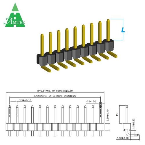 CONNETTORE STRIP  MASCHIO  40 POLI Serie: PH1RD25  Passo 2.54 mm FILA SINGOLA 90° H. 12,5 MM pia)