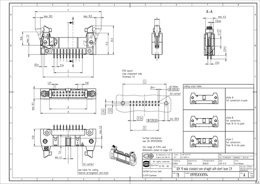 09195406914 CONNETTORE PCB 40 vie passo 2.54mm X CAVO FLAT